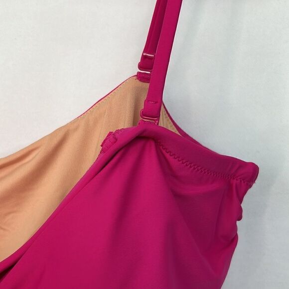 J. Crew Fuchsia Pink ruched one piece swimsuit spaghetti straps size 22 NWT - Picture 7 of 14
